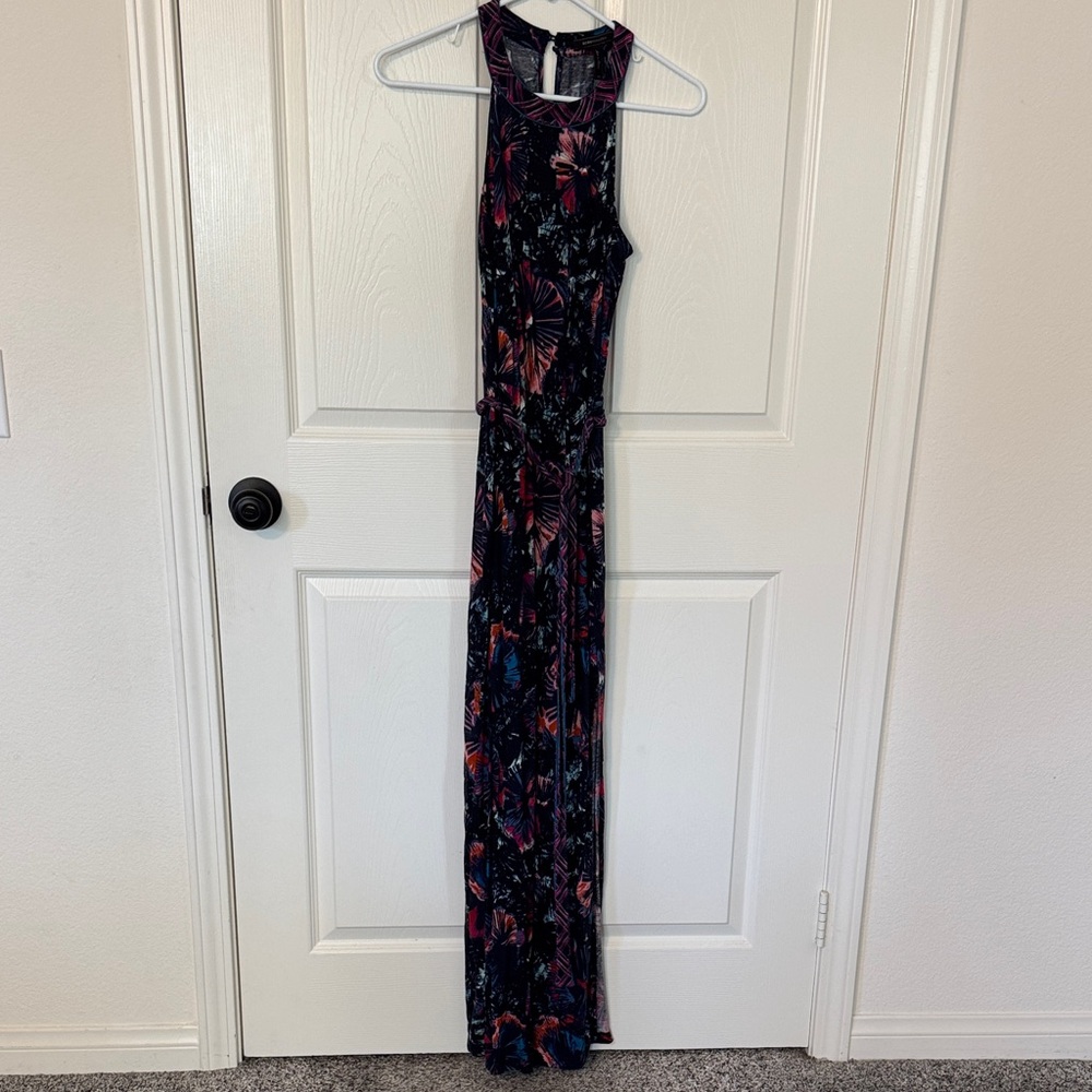 BCBG Sleeveless Black Floral Maxi Dress - Pink & Blue Pattern